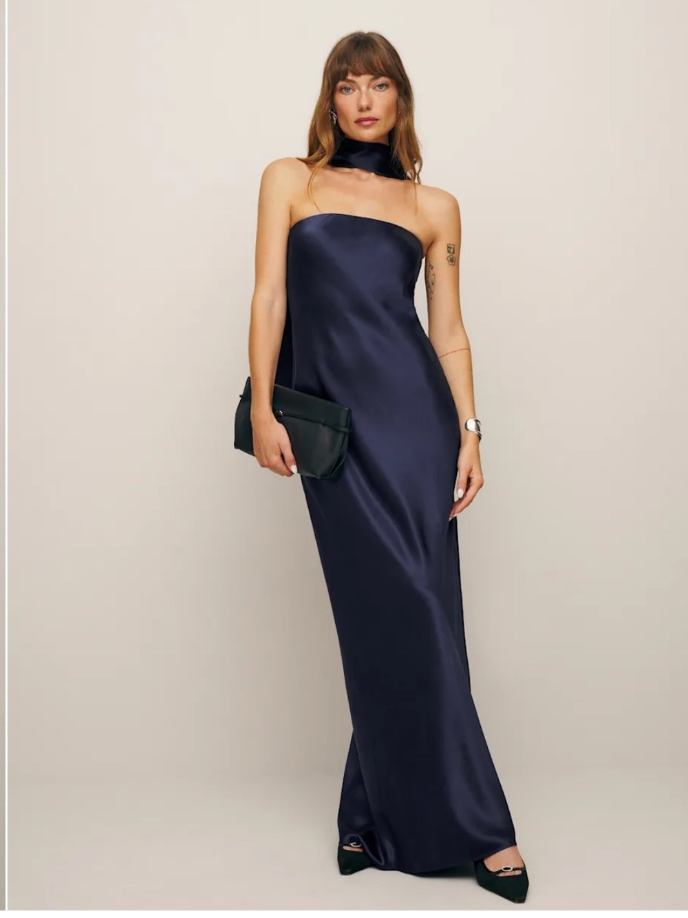 Reformation Navy Blue Strapless Satin Gown - Picture 6 of 9